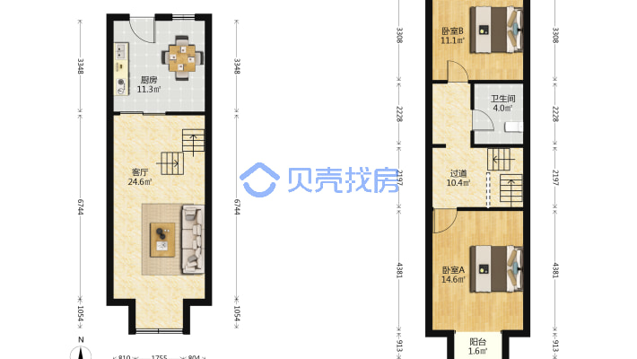 千灯阳光新城精装两室复式两层住宅房民用水电燃气-户型图