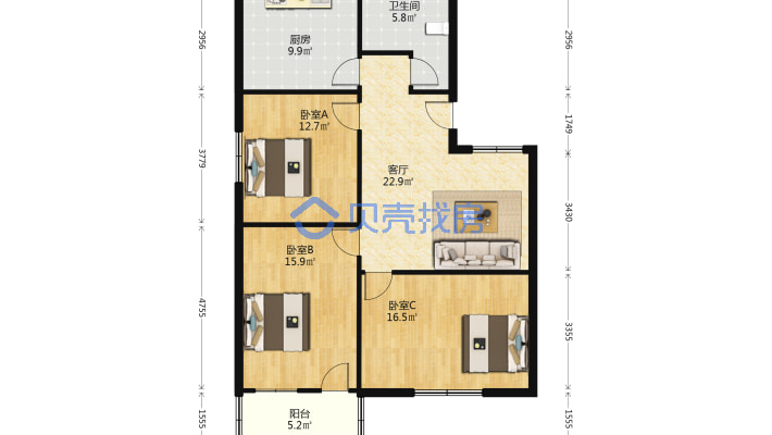 风南商住城 3室2厅 南-户型图