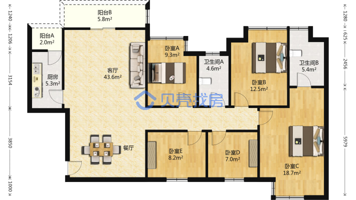 金源悦府4-2-1-2 134.31m05 165 万-户型图