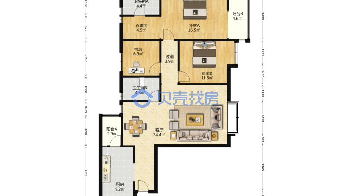 曼哈顿 精装三室出售 家具家电齐全 拎包入住-户型图