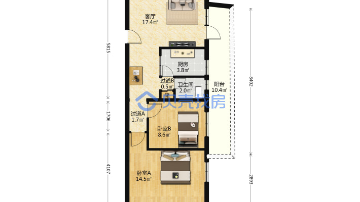 西坝河东里 高层带客厅两居室 带电梯 有钥匙-平面图