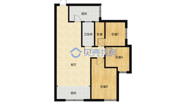 秀江外滩第二小区 3室2厅 南-户型图