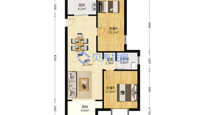 永恒家园二期 2室2厅 南 北-户型图