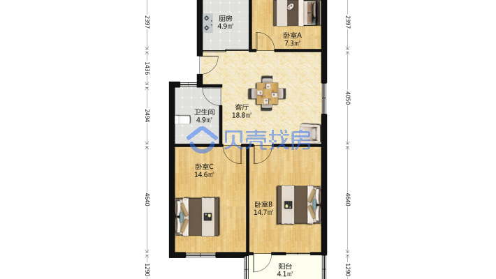 81.25平，满五年，产权清晰，业主急卖，中间楼层-户型图