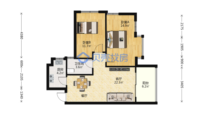 福隆丽水湾2+1房，东南向，精装，经济使用好租好住-户型图