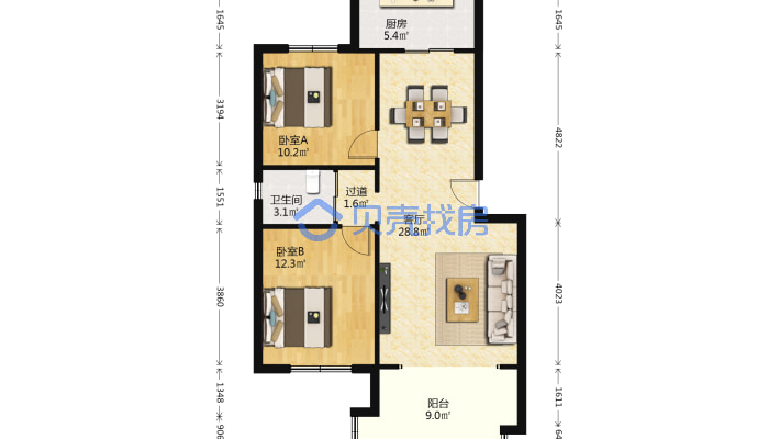龙海五度 2楼 两居室  拎包入住  南北朝向-户型图