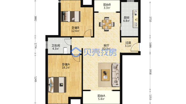 金塘园  精装二房  不临马路  精装拎包入住-户型图