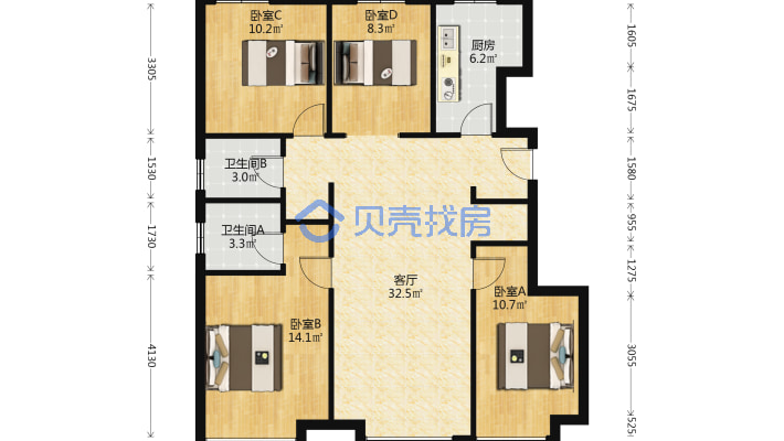 华远二期南院，中间层，采光视野好，一手手续-户型图