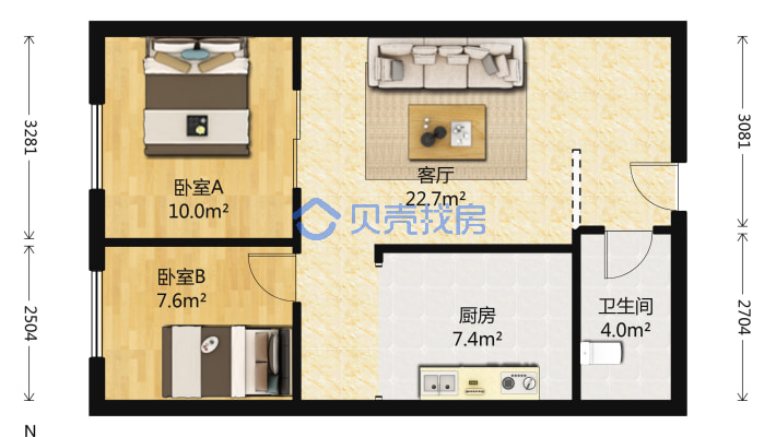 华阳东路精装正规两居，诚意出售，看房方便-户型图