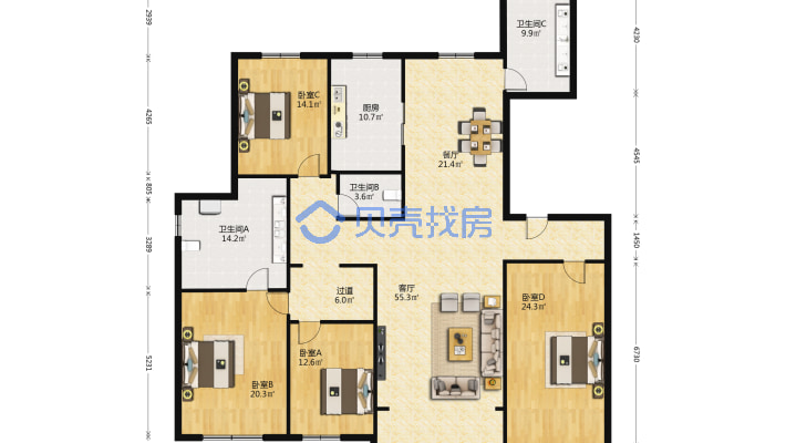 首府公馆 4室2厅 南 北-户型图