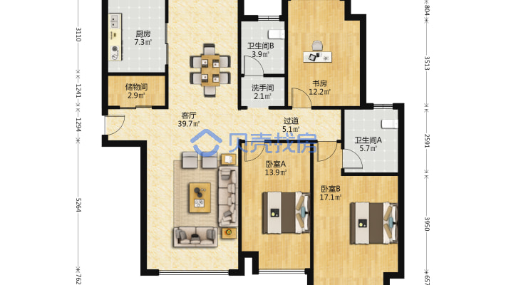 店长首推 17、18区优质三居室 南北通透 一梯三户-户型图