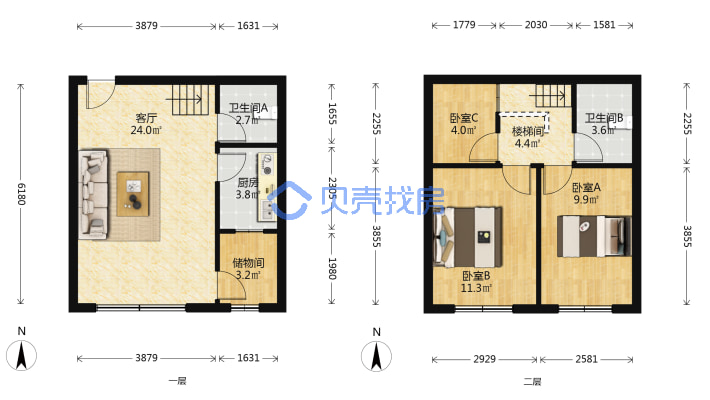 天保郦景 3室2厅 西南-户型图