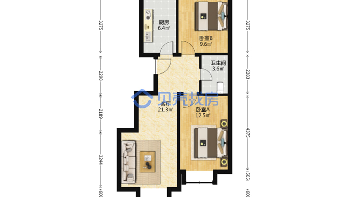 北京经开壹中心科创十三街31号院二区两居室-平面图