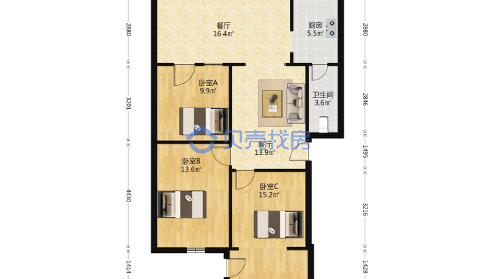 蓓蕾西巷8号 3室1厅 东-户型图