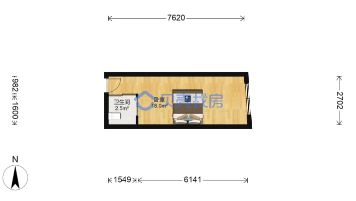 QQ公寓 1室1厅 33.26平米-户型图