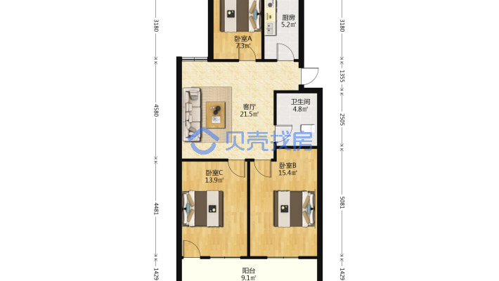 柴油机厂家属院 三室简装老证 随时看房-户型图