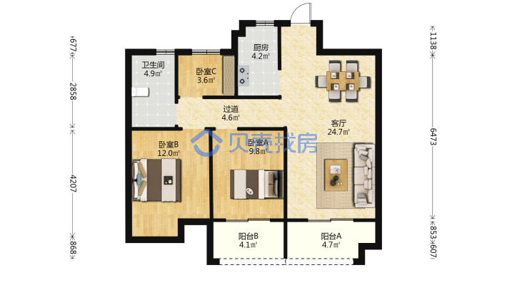 阜阳方圆荟！安建九坊世家3室2厅93平方50万有车位-户型图