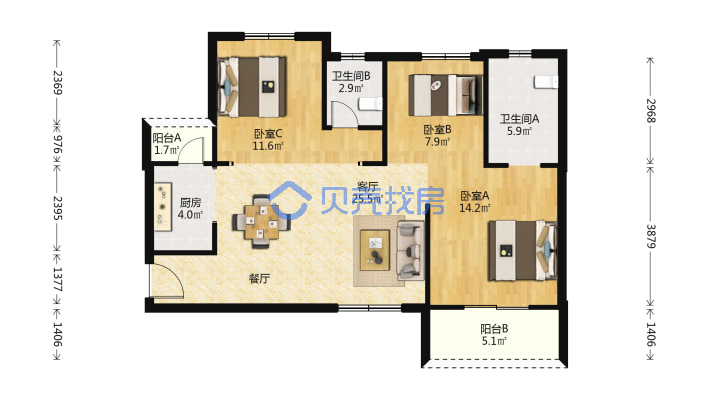 21号地铁线~佰昌公馆~5年新小区~环境好~看房方便-户型图