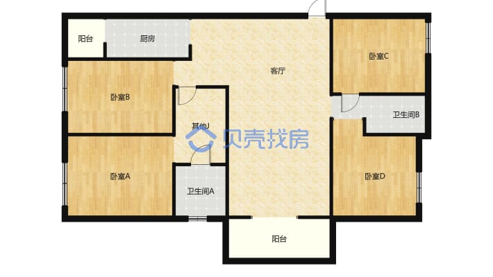 天润芙蓉，电梯中层，毛坯四房两厅两卫-户型图