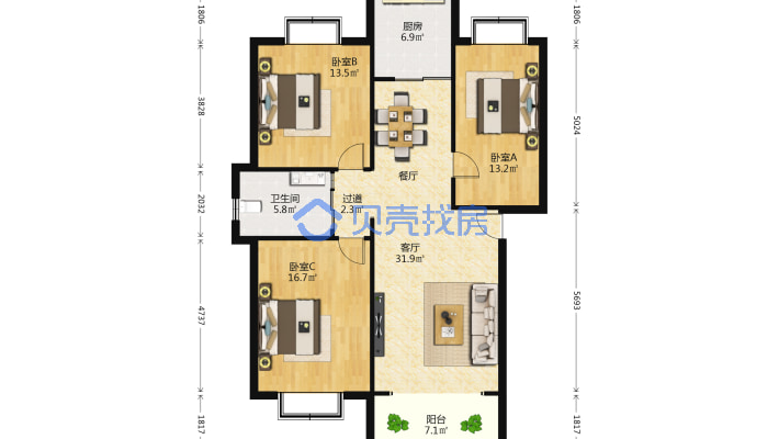 新市区喀什路华美文轩经典户型拎包入住-户型图