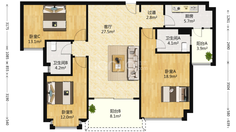 整租·恒大雅苑 3室2廳 東南-恒大雅苑租房信息-長沙恒大雅苑廣電房屋