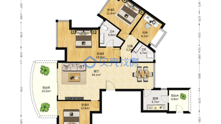 万达茂·江山云邸 4室2厅 南-户型图