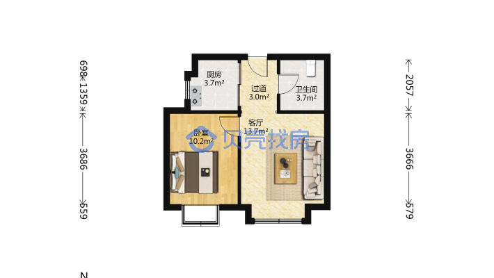 香缇雅境49.5平 单身公寓 简装 产证在手-户型图