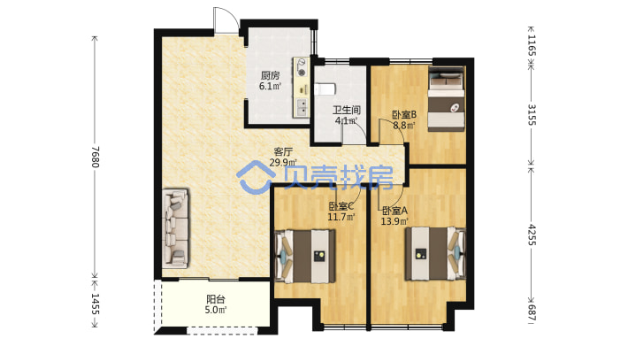 南北通透格局方正，视野开阔，采光充足-户型图