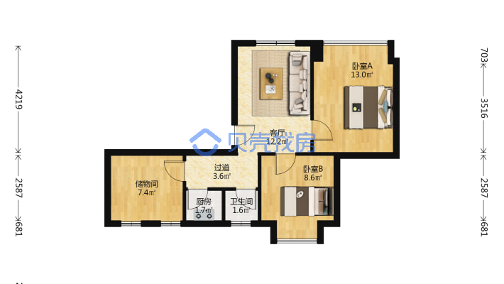 炳三区金海世纪城四十  中 小 新装三室，看房方便-户型图