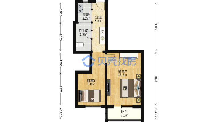 有色金属院 2室1厅 51.2平米-户型图