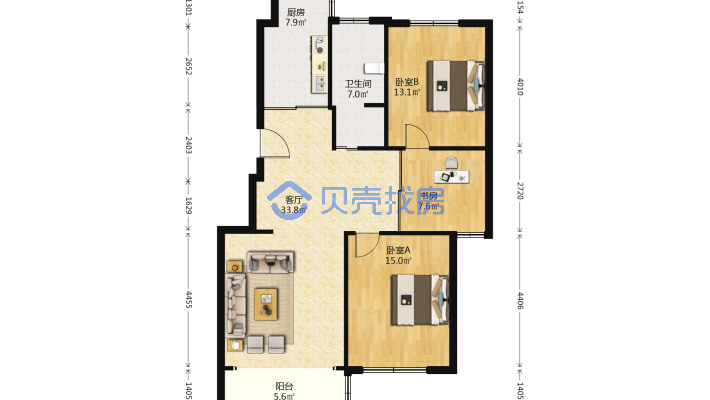 紫东花苑 3室2厅 南-户型图