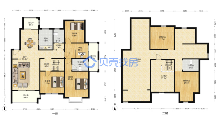 顺城锦湖湾6楼复式楼 精装修 湖景房-户型图