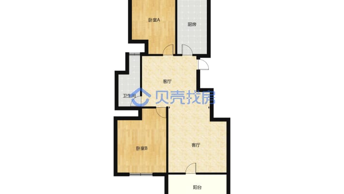明珠万福新城 楼中王电梯精装两室 采光好-户型图