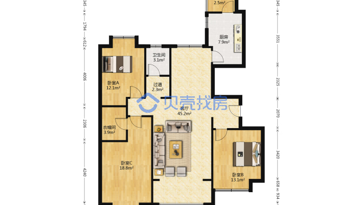 名士豪庭2区 3室2厅 142平米-户型图