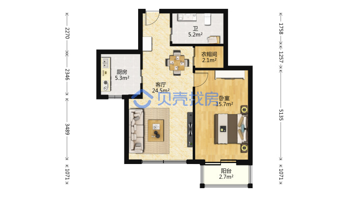 新裕家园 1室1厅 76.76平米-户型图