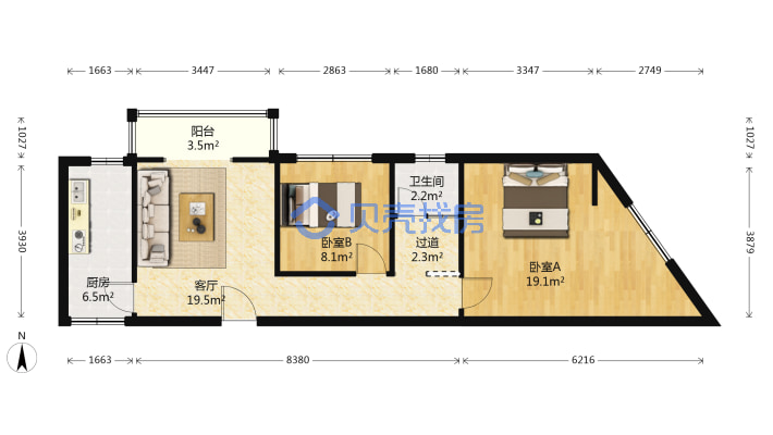 宏江中央广场 2室1厅 88.47平米-户型图