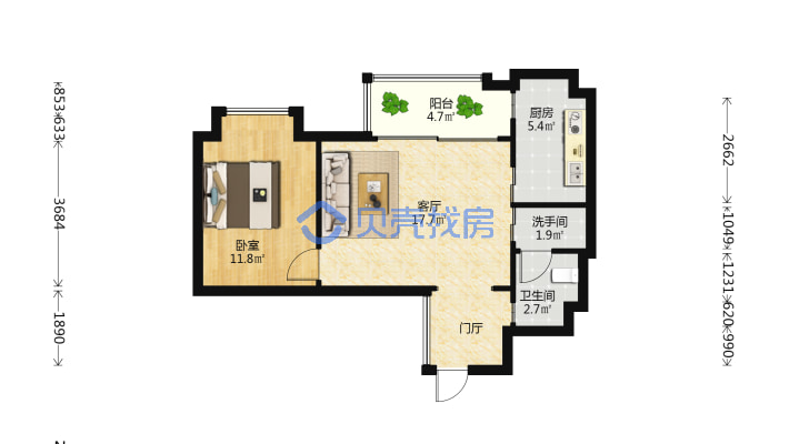 澄迈鲁能海蓝福源东二东区  精装修 一室两厅 满五唯一-户型图