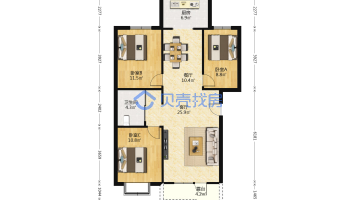 迎宾路，北京路地铁口，迎宾丽舍3室出售-户型图