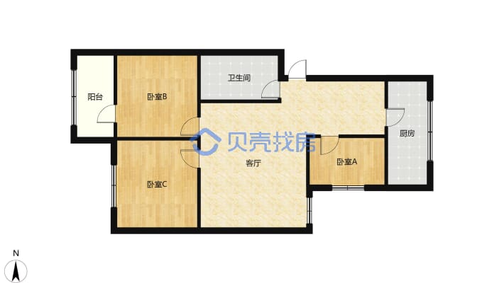 解三旁 精装三居室 可按揭 大暖步梯中层-户型图