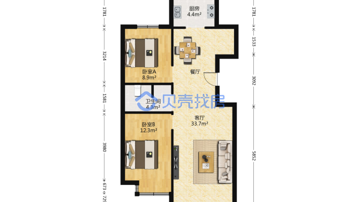 鑫馨家苑小区大两室毛坯房南北通透-户型图