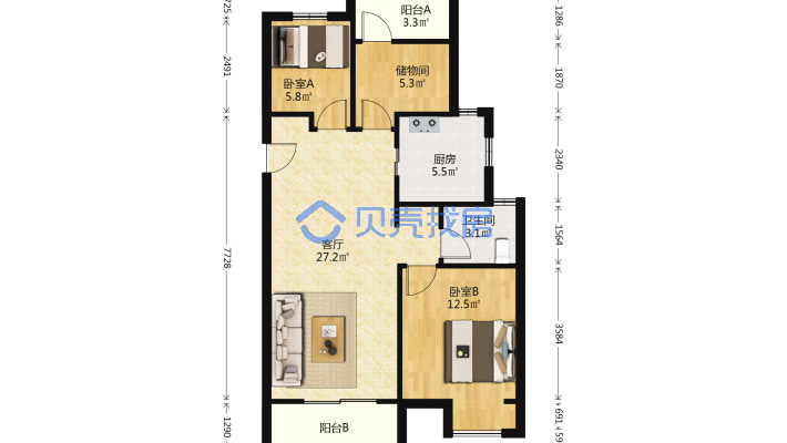 印象花园三室 万科建造 全新未动 品质房屋-户型图