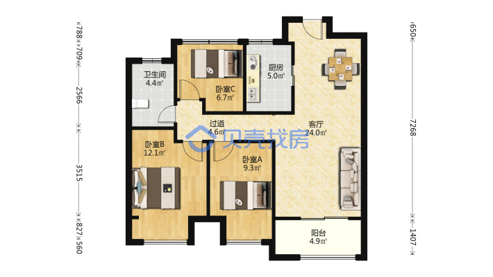 精装婚房次新 房东自住 保养好 全屋定制 诚心出售-户型图