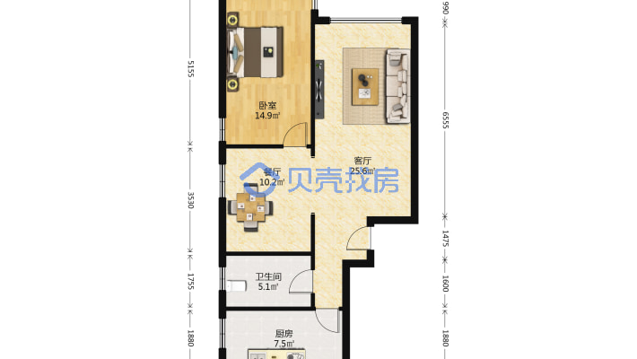 天津路紫金长安政法学院两室电梯高层-户型图