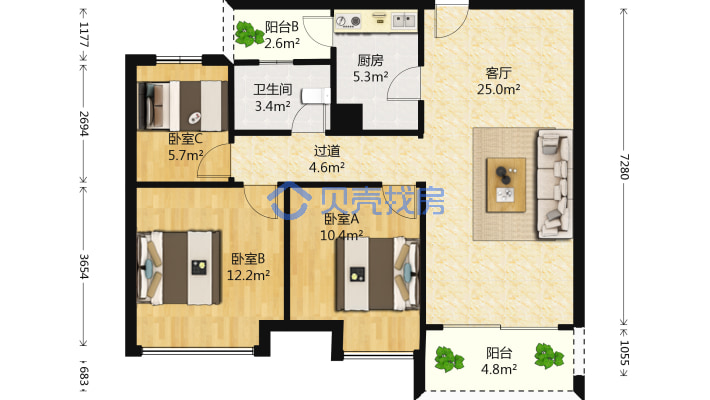 湛江申蓝宝邸二手房3室2厅101.34平米【湛江贝壳找房】