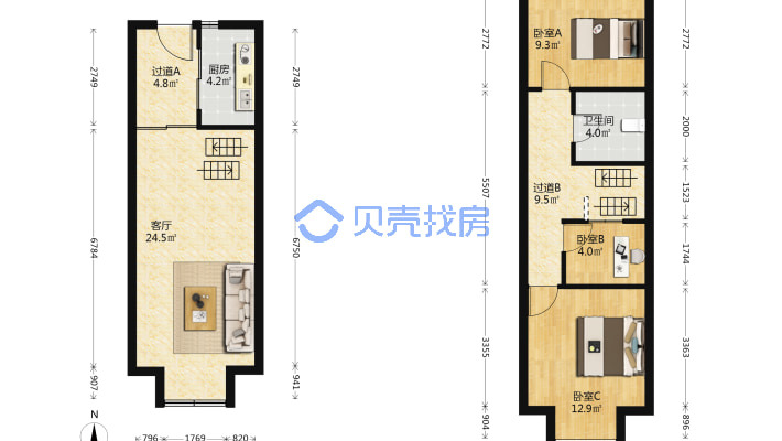 青春雅居二期 3室1厅 南-户型图