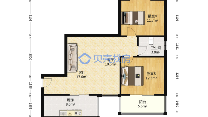 范阳路鼓楼大街旁，南北2室2厅 中间层-户型图