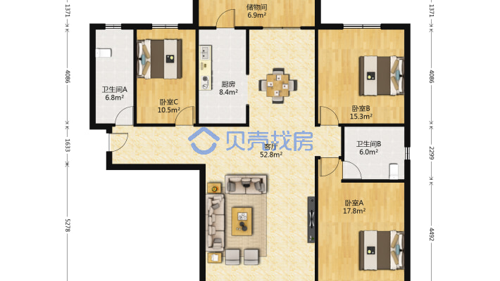 新市区北京路江苏东路三室房屋出售-户型图