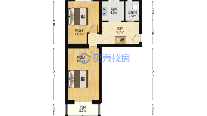 三环里 93年2层全明格局两居室业主诚心出售-平面图