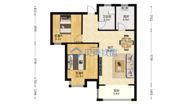 惠邦联盟新城2-2-1-1 89.00m² 63 万）-户型图