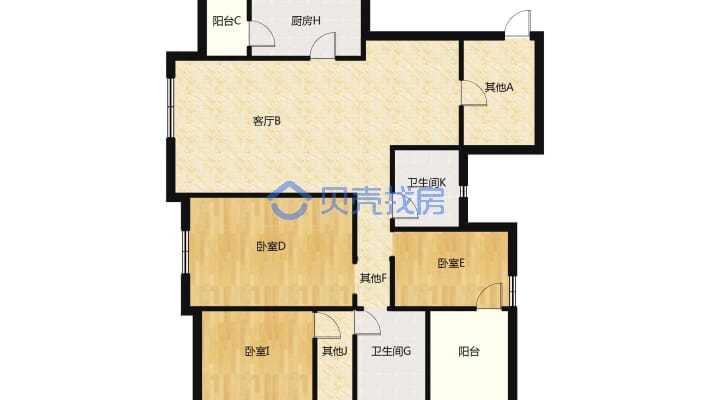 经典户型 客厅和两个卧室可以看江-户型图